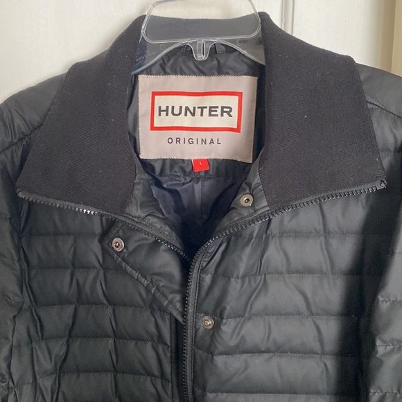 Hunter Original Refined Down Coat Women's Large Black Puffer Full Zip Mid Length - Picture 2 of 12